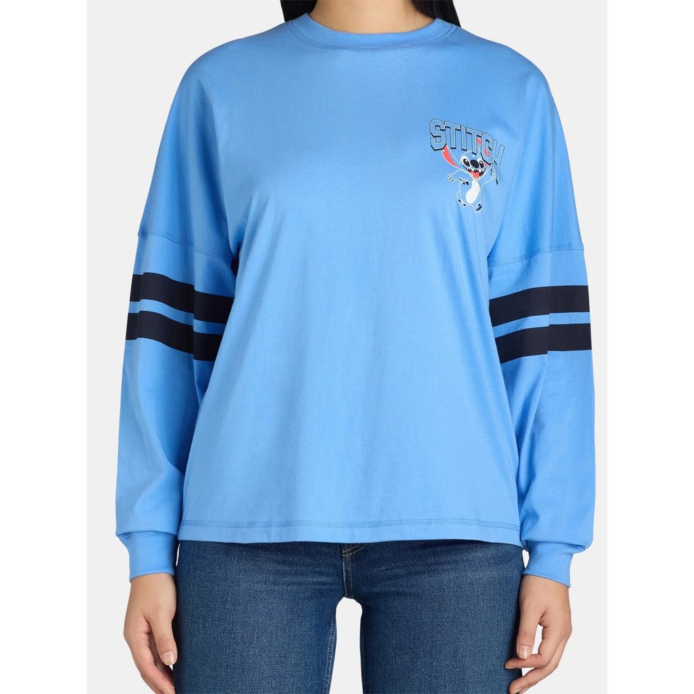 Disney Stitch 626 Blue Long Sleeve Shirt Girls S 4/6 60 Cotton 40 Polyester